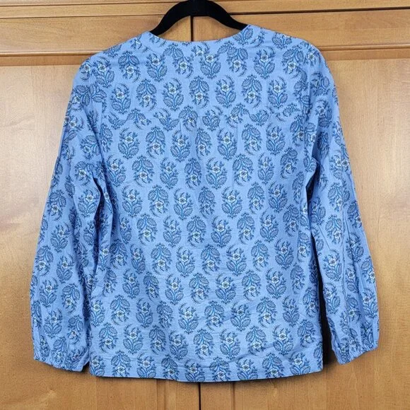 J. Crew Blue Floral Split Neck Popover 3/4 Sleeve Cotton Top - XS - Picture 3 of 7